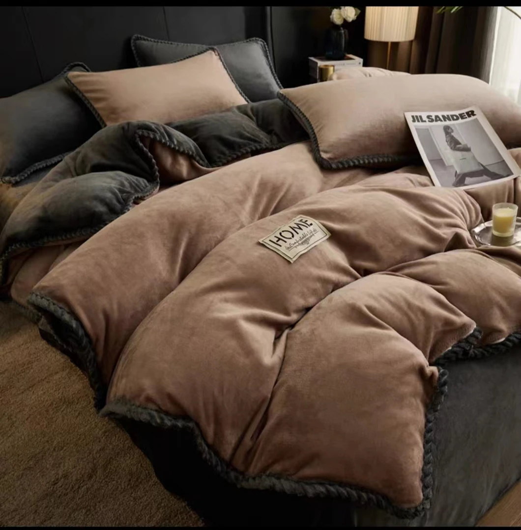 冬季毛绒被罩正宗牛奶绒四件套加厚双面绒床单加绒被套水晶绒床品