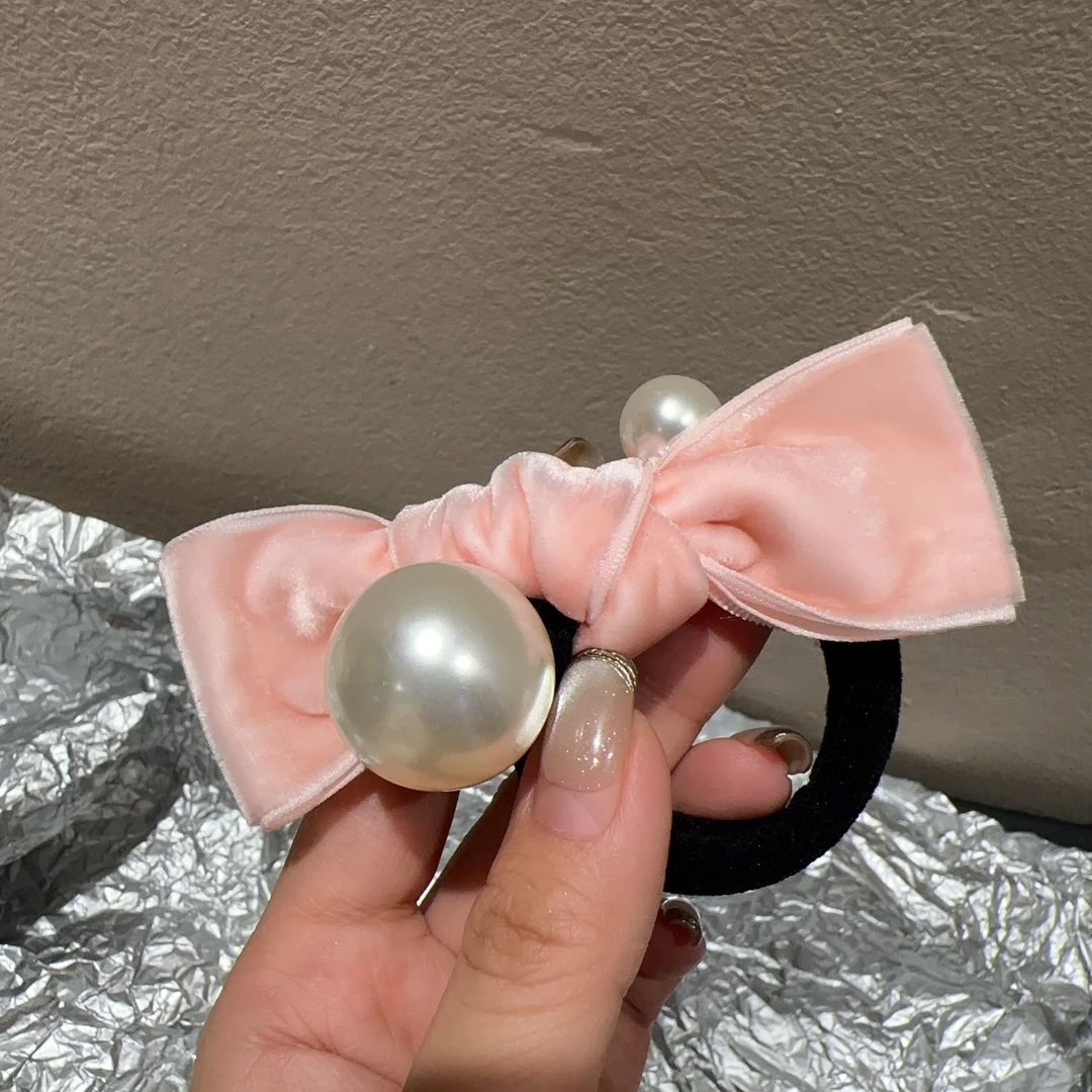 设计款蝴蝶结珠珠发圈T1239