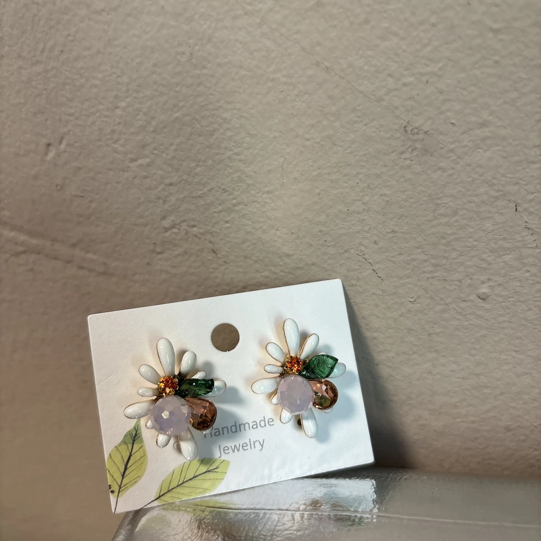 铜合金耳饰 设计款细闪花朵耳钉R581