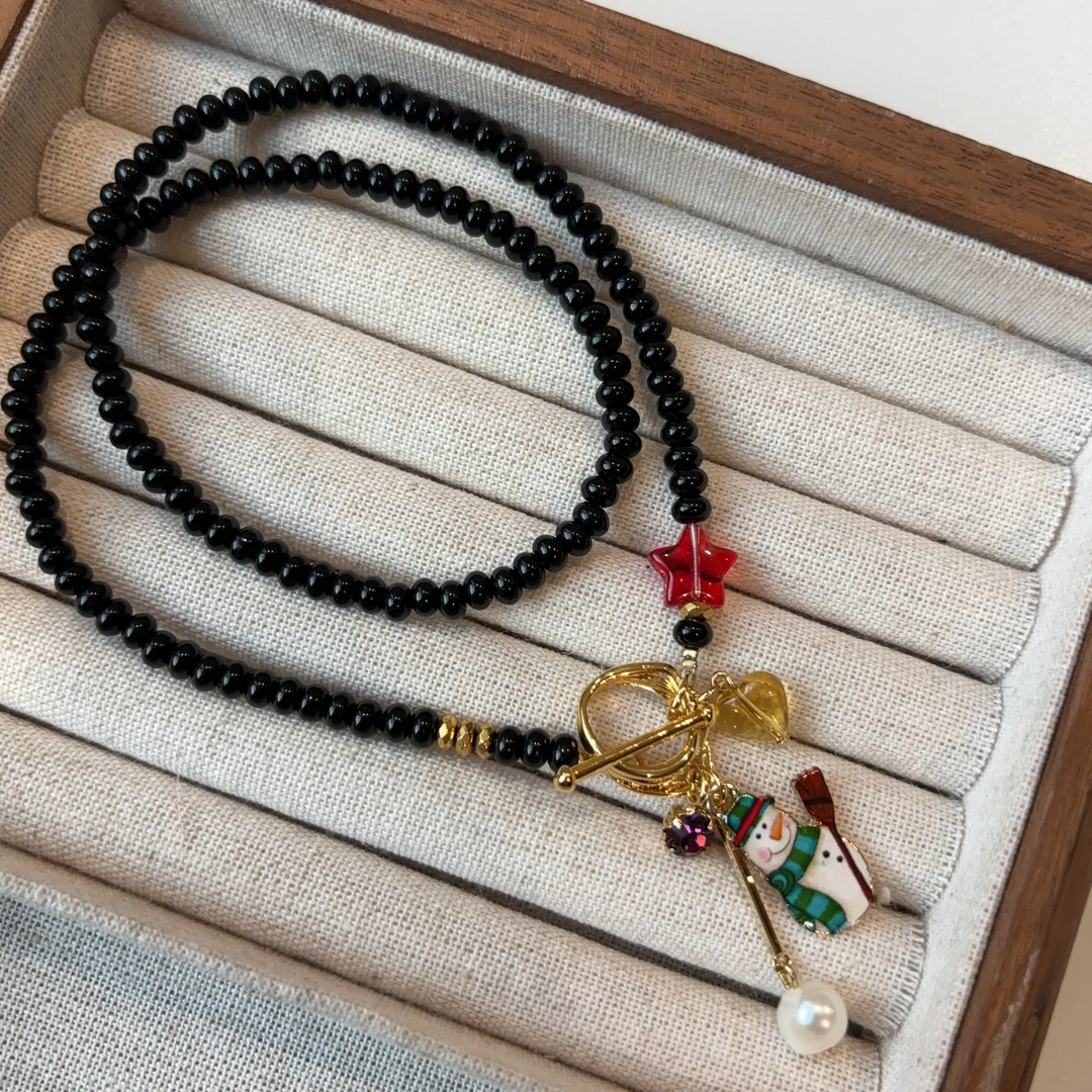 铜合金项链 趣味雪人爱心星星珠珠项链X331