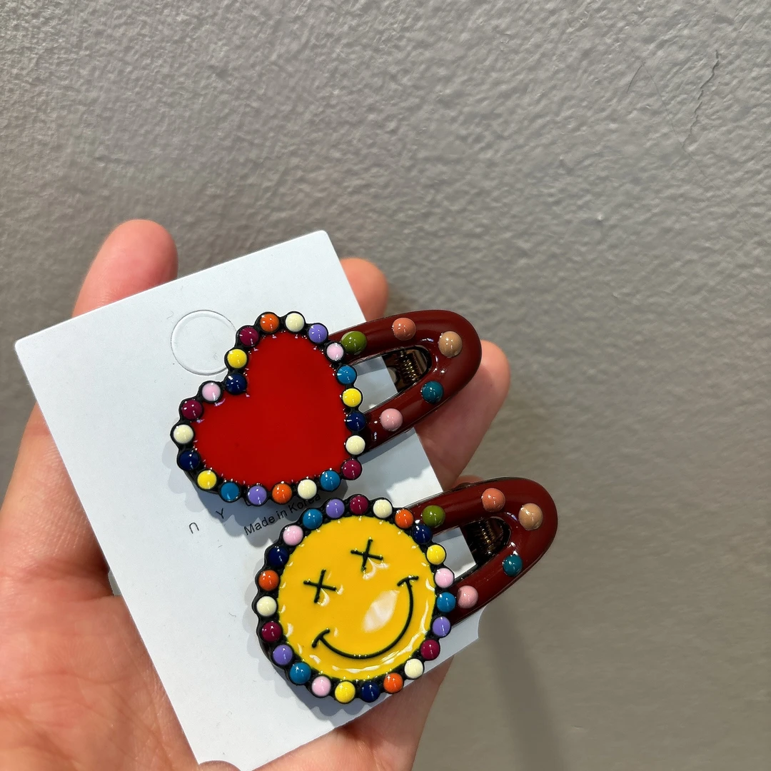 设计款彩色爱心笑脸发夹一对Y601