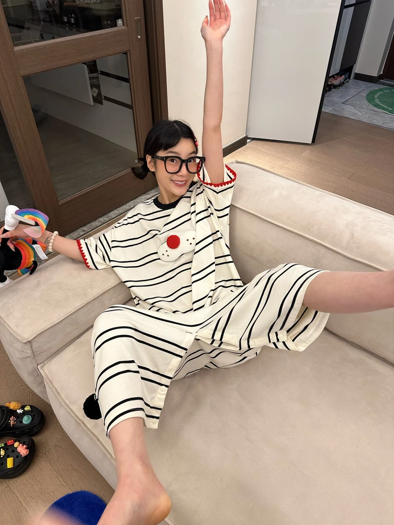 酷猫连体睡衣女韩版可爱短袖夏季2025年新款大码家居服睡裙可外穿