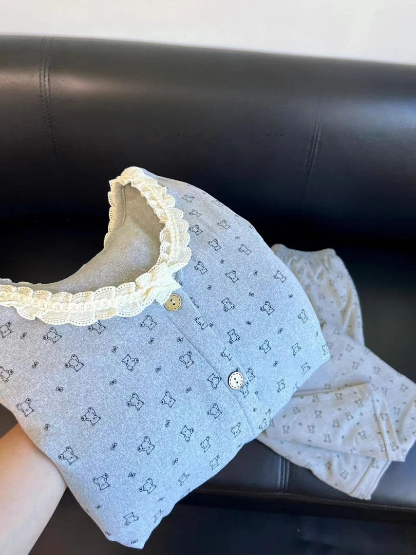 德绒保暖睡衣女韩版ins甜美少女可爱卡通秋冬新款带胸垫家居服