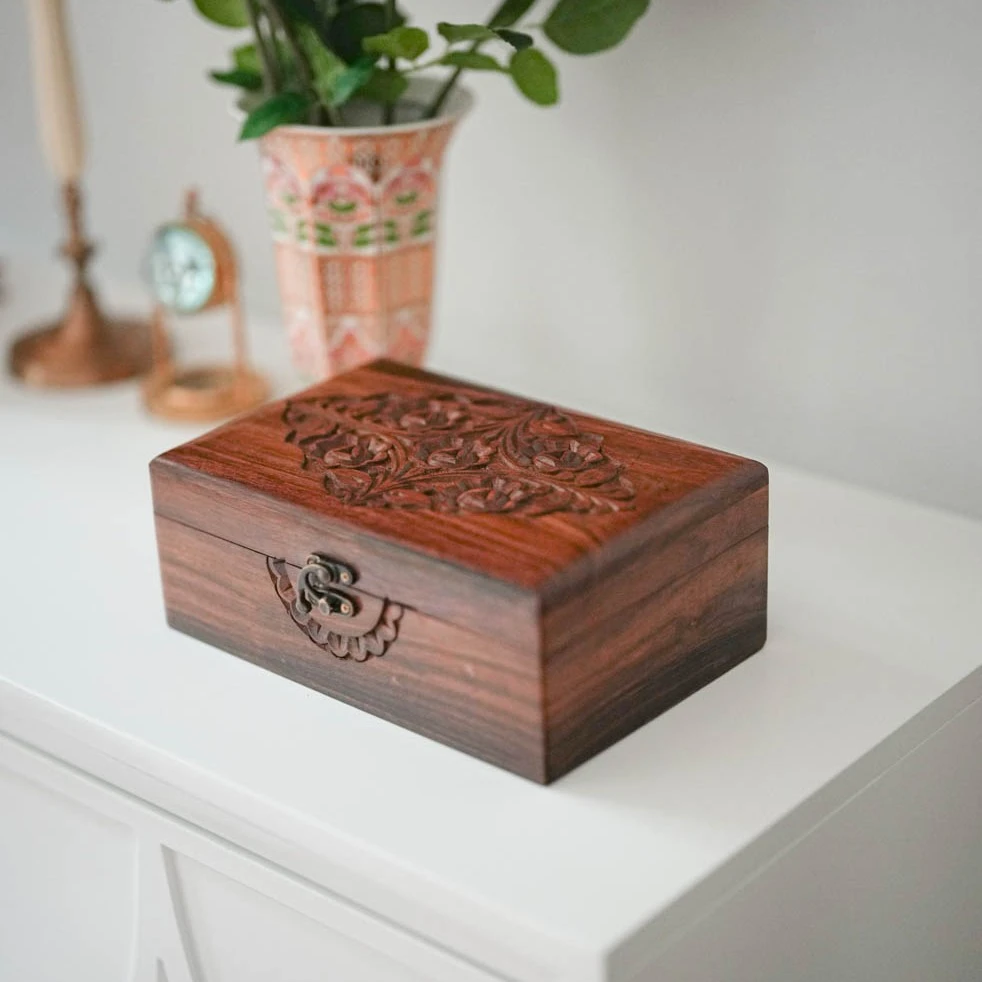 【奇居专属】阔叶黄檀太阳花首饰盒卧室饰品盒#PWJB001-96C