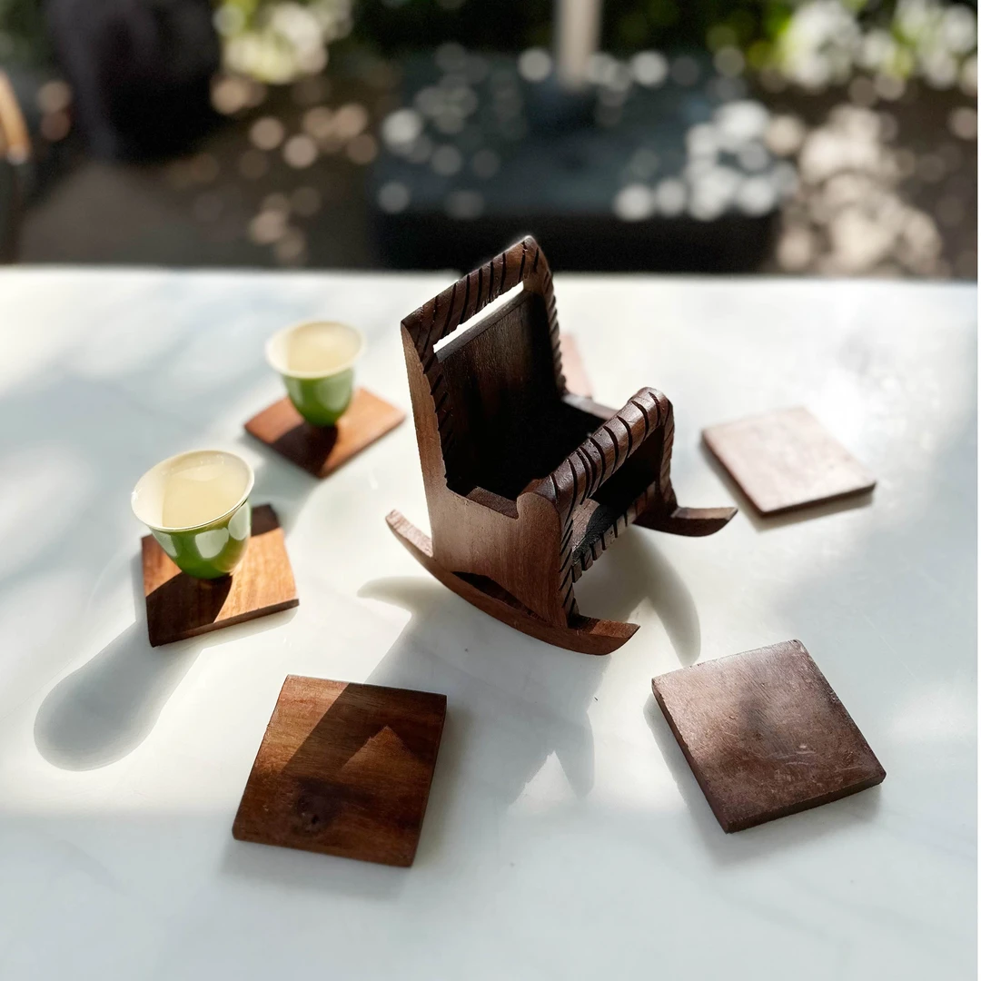 【奇居专属】阔叶黄檀杯垫套装摇椅款圆形防烫防水垫#PWCO006