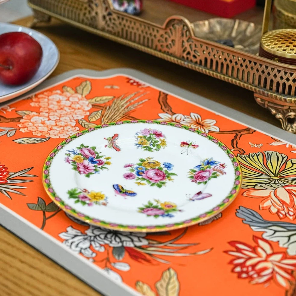 【奇居家饰】高白瓷粉彩兰德平盘19cm+绿色平盘19cm组合装