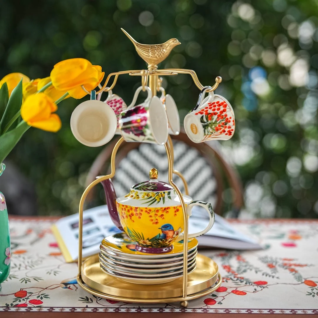 【奇居视频】新款黄铜雀鸟咖啡杯架家用茶杯沥水架桌面摆件#GY