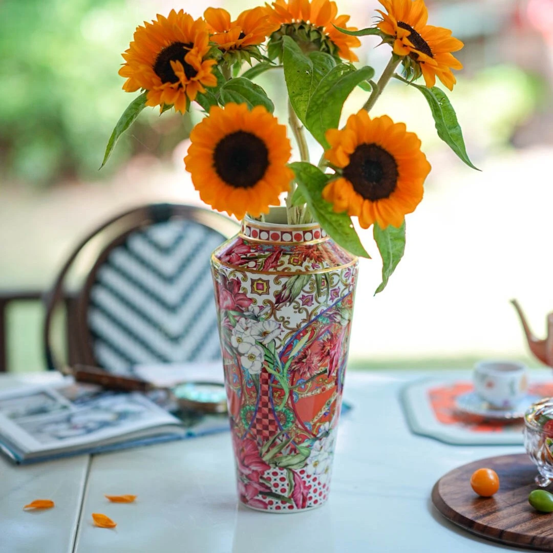【奇居专属】繁花似锦新骨瓷13寸花瓶轻奢客厅餐厅桌面装饰 组合