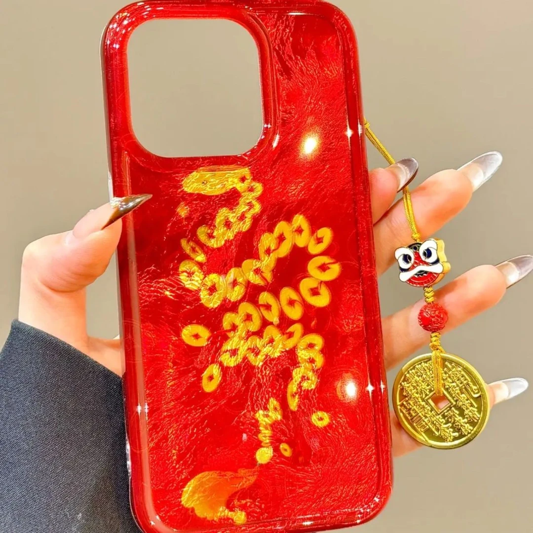 国风金铜钱蛇适用苹果15/16promax手机壳iPhone14新款13女双层