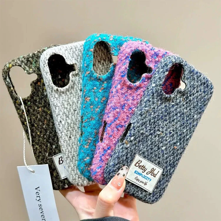 ins针织绒布英文标签适用iPhone16promax手机壳苹果15pro新款14p