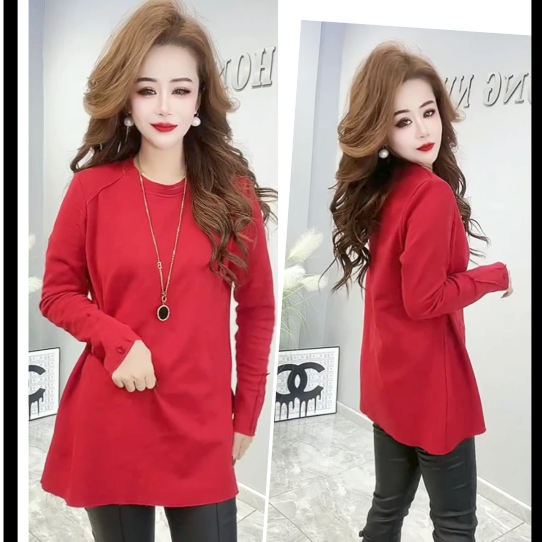 新年红过年红本命年红新款中长打底T恤衫2025春节新款上衣修身时