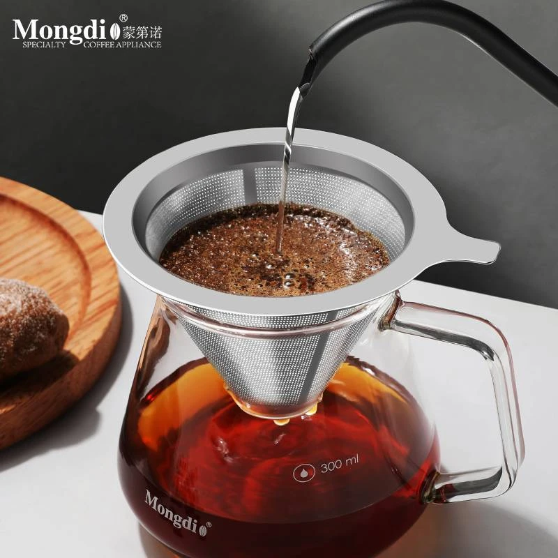 Mongdio咖啡过滤器咖啡滤网不锈钢手冲漏斗过滤网免滤纸咖啡滤杯