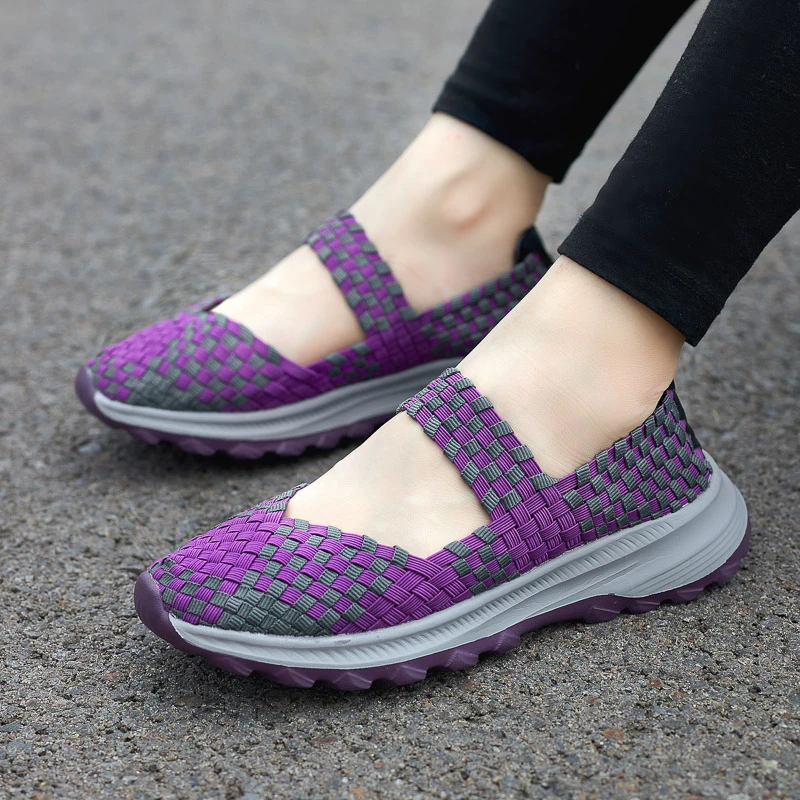 夏季妈妈布鞋大码女鞋中年老人凉鞋平底单鞋轻便透气编织鞋子防滑