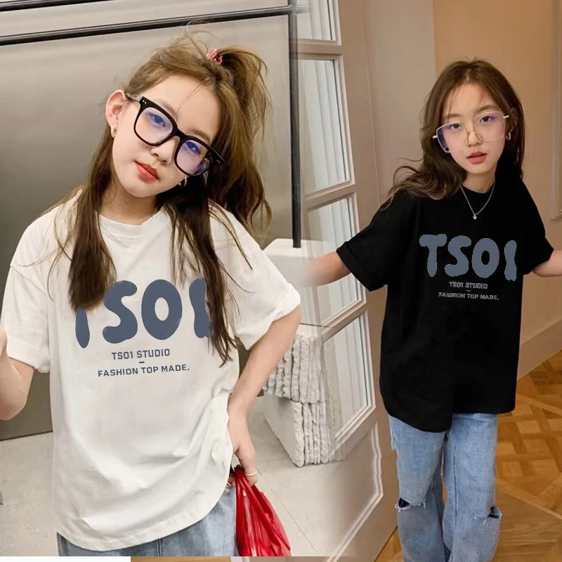 【100%纯棉】女大童潮牌字母T恤夏装宽松炸街舞半袖洋气百搭女孩