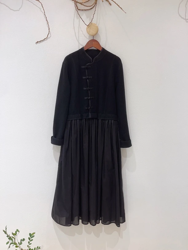 文艺缩绒中式连衣裙D319331