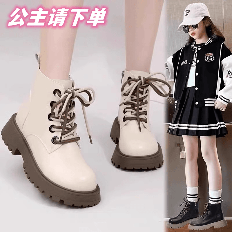 回力瑞女童马丁靴2023秋冬季新款儿童短靴中大童小女孩软皮靴加绒