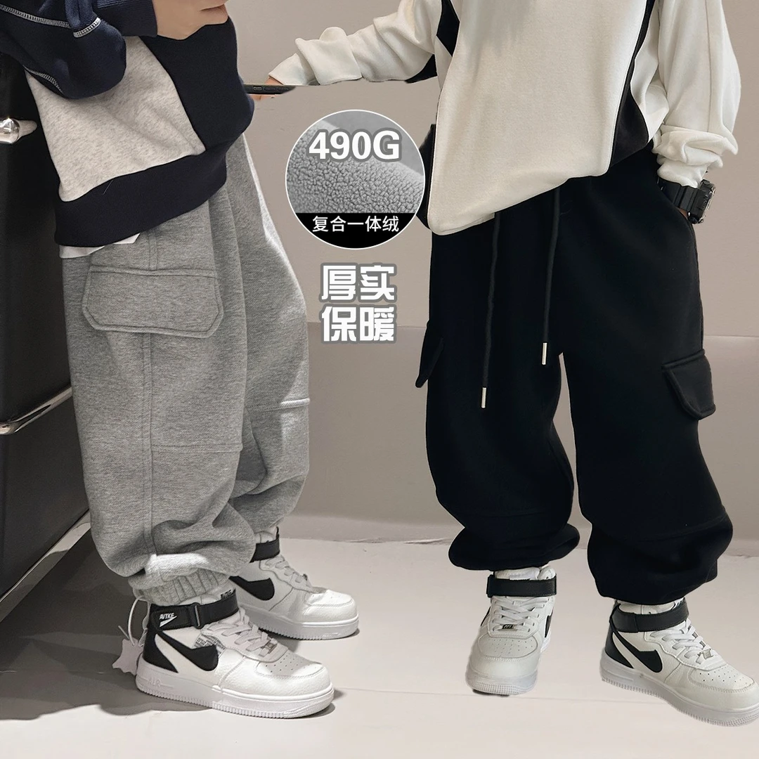 男童裤子冬款男大童加绒长裤休闲百搭卫裤儿童工装运动裤潮C9122