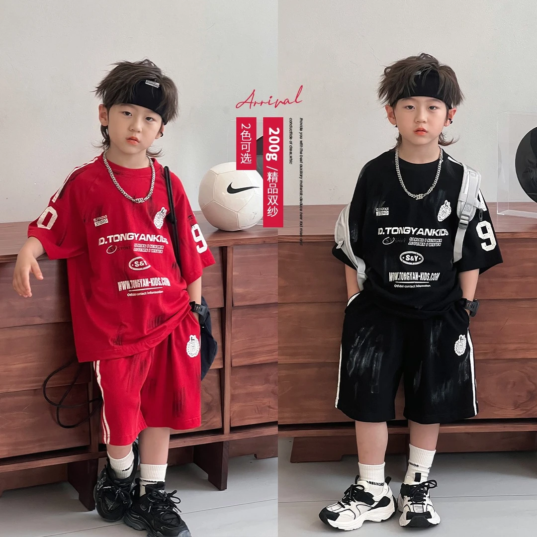 男童运动套装夏季新款中大童赛车风T恤儿童薄款百搭短裤潮TY70774