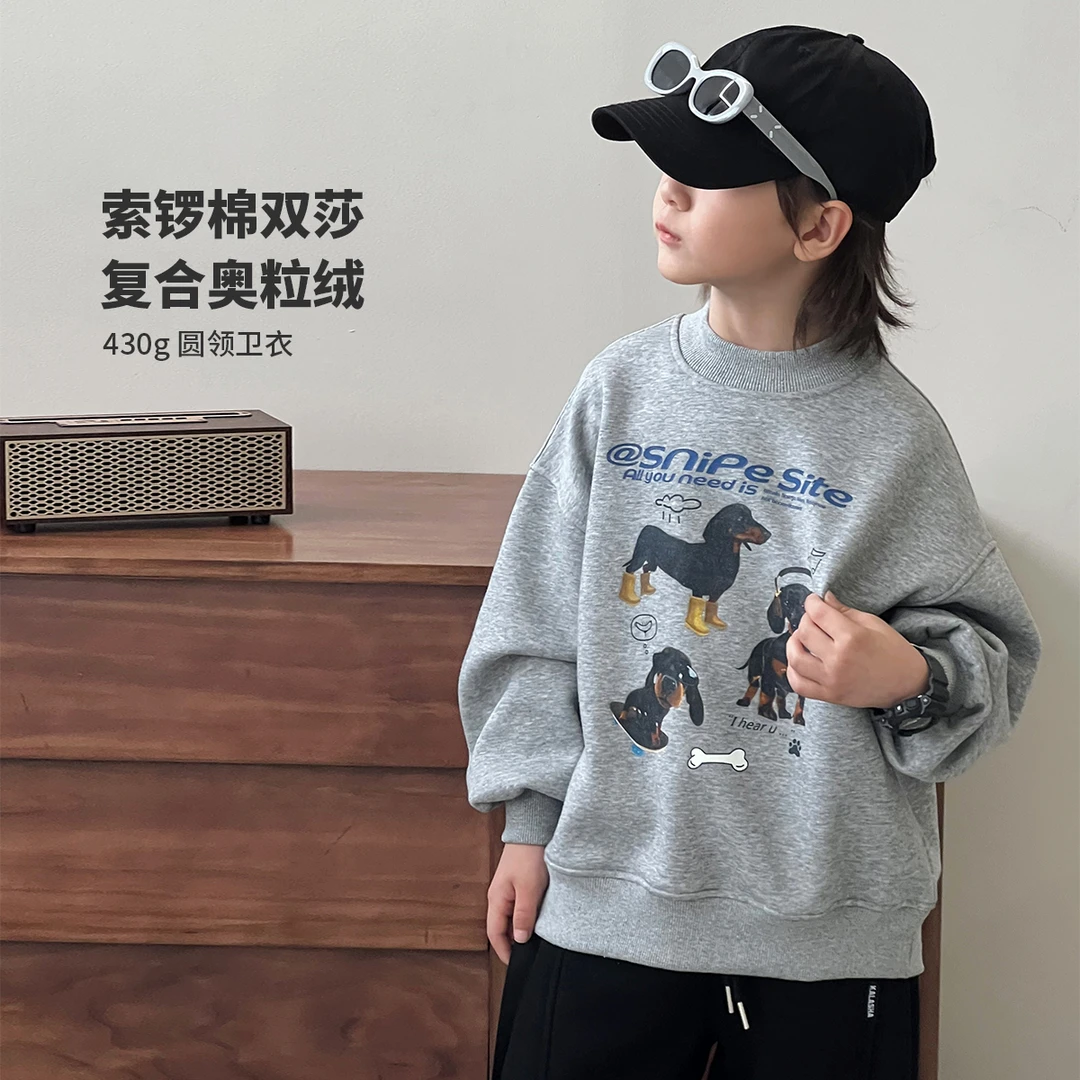 男童加绒卫衣冬装自制中大童圆领韩系套头衫儿童可爱上衣TY02875