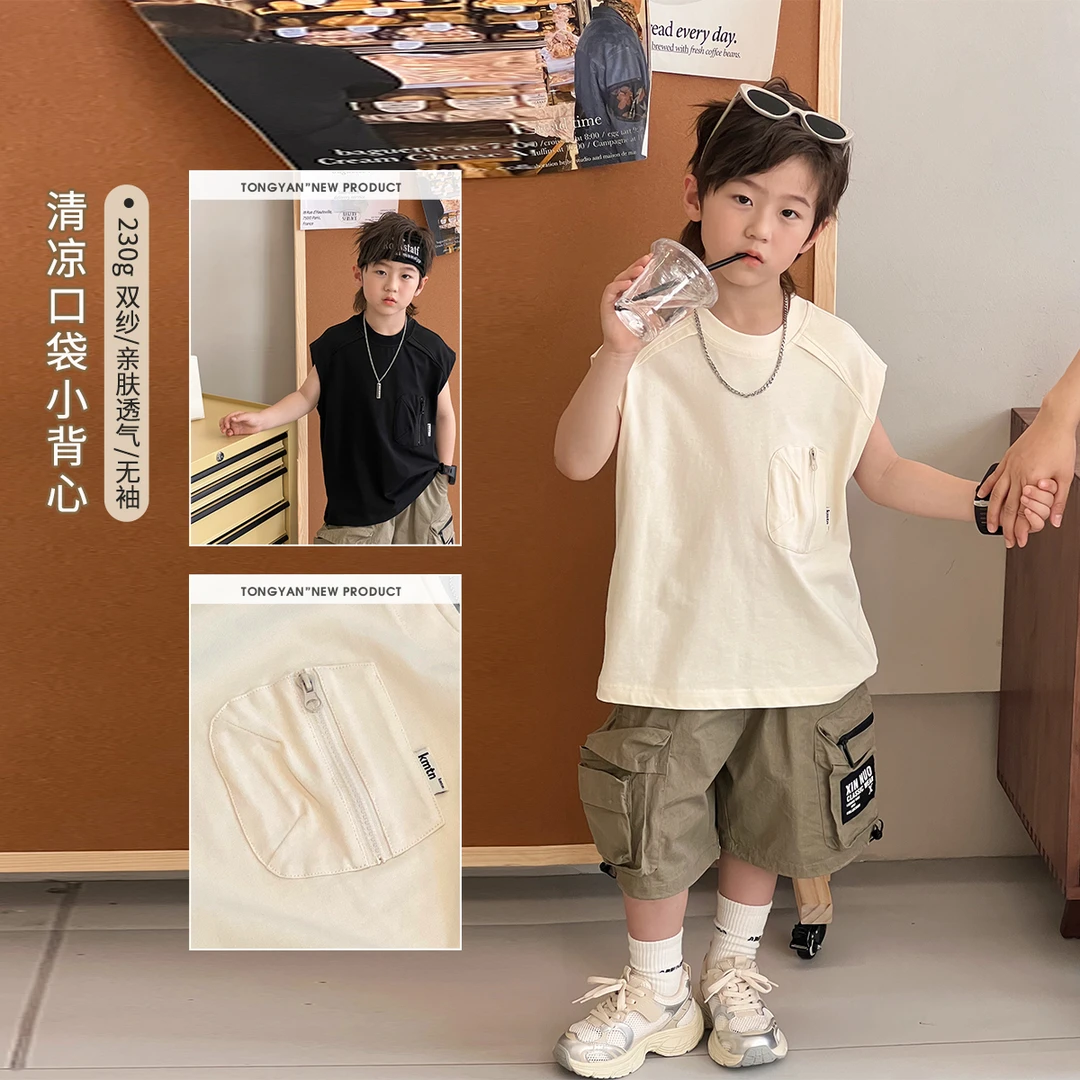 男童背心自制夏装中大童洋气潮款无袖儿童清凉时尚上衣酷TY02761