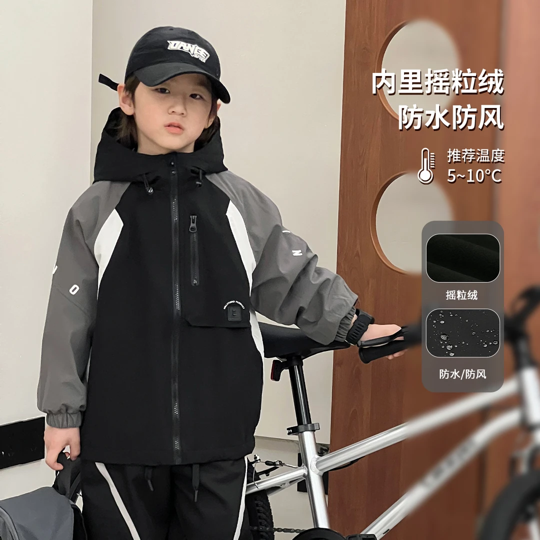 男童加绒外套冬装新款中大童加厚潮酷夹克儿童帅气冲锋衣ZY-37661