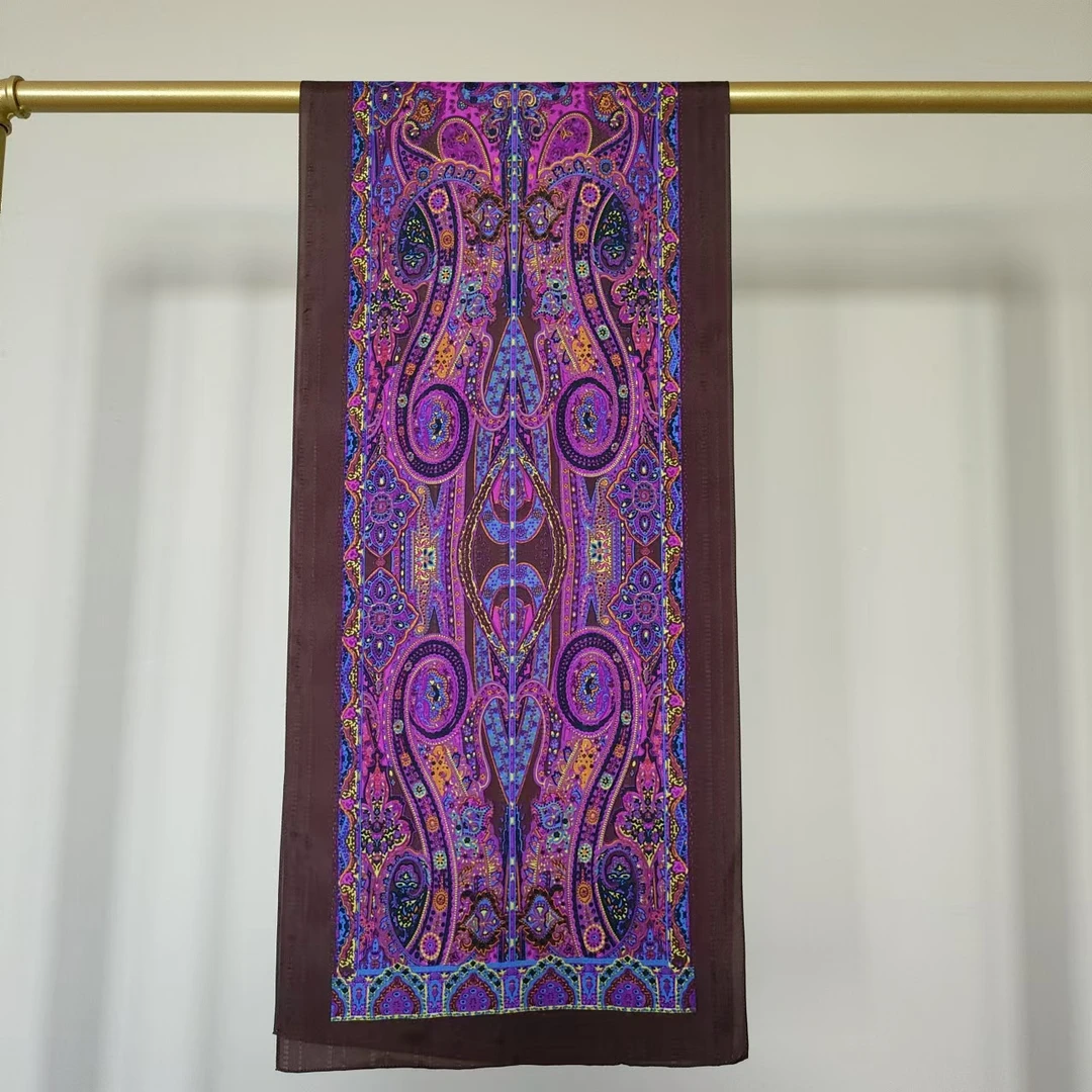 折扣尾单经典图案10姆米棕色边长条巾（36*160CM)女士时尚美观百搭