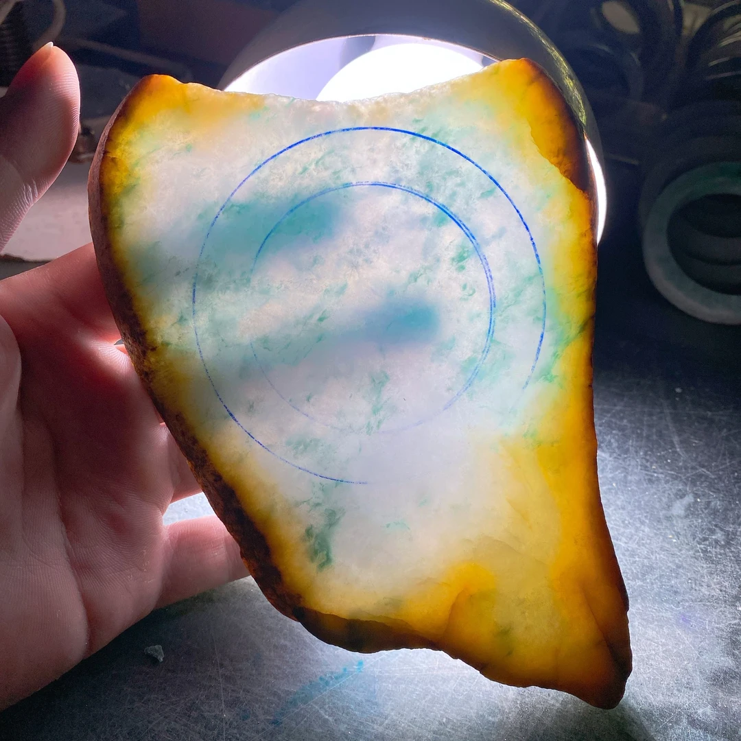 纯天然缅甸A货翡翠手镯定制高冰飘花大圈口手镯料珠子山水牌料