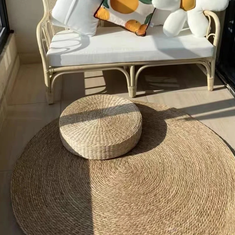 新草编圆形地毯蒲草编织松弛日式入户门草垫子服装店草垫民宿铺地