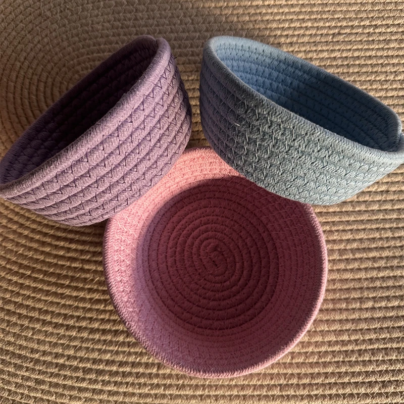 桌面收纳篮手工编织棉绳置物筐钥匙杂物零食收纳框布艺玩具收纳筐