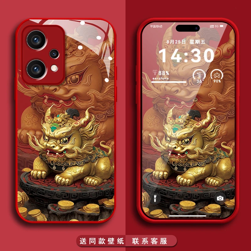 oppok10x聚财小貔貅玻璃高级感新款全包防摔创意网红手机壳男