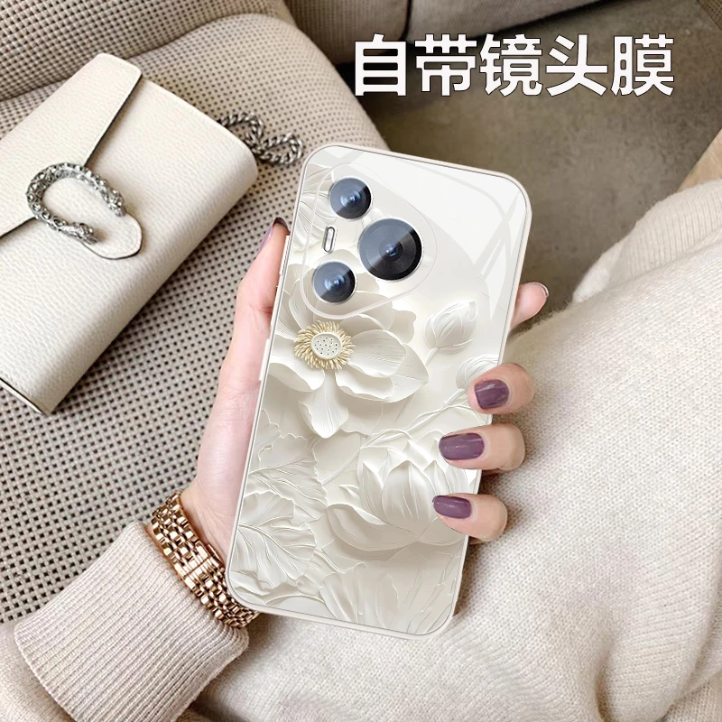 防摔镜头pura70适用华为pura70pro手机壳网红清新荷花70U高档新款