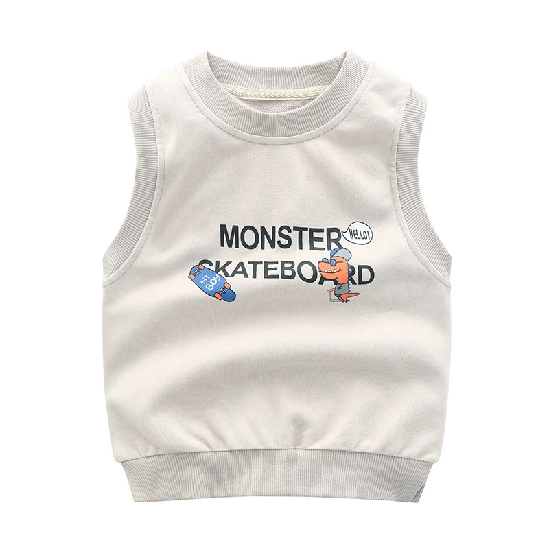 儿童秋款马甲春秋男童洋气纯棉印花外穿圆领套头无袖秋季小童