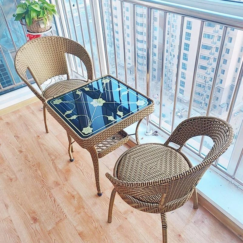 藤椅三件套藤编茶桌家用阳台小桌椅户外室外庭院休闲茶几组合露台