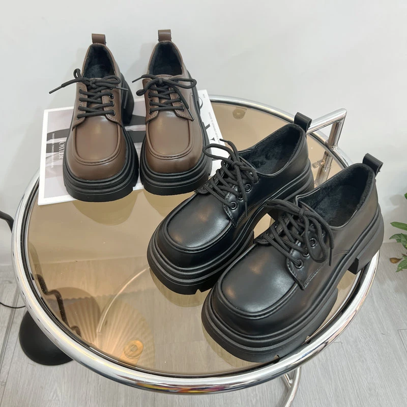 厚底英伦风系带小皮鞋女鞋子2024春秋新款小个子增高乐福鞋女单鞋