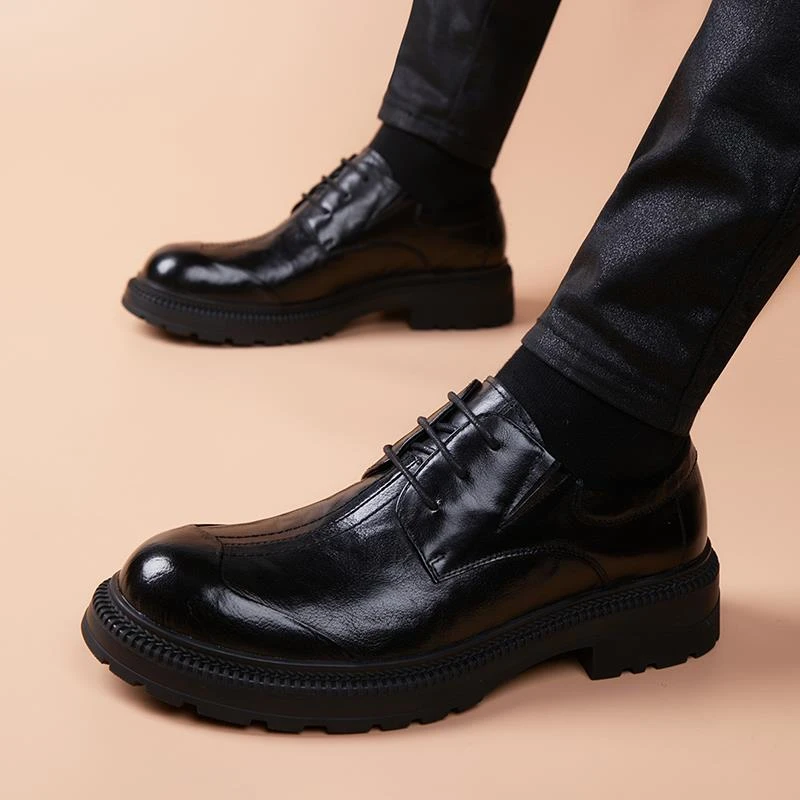 皮鞋男士夏季高级感正装商务英伦风休闲透气真皮厚底增高德比鞋潮