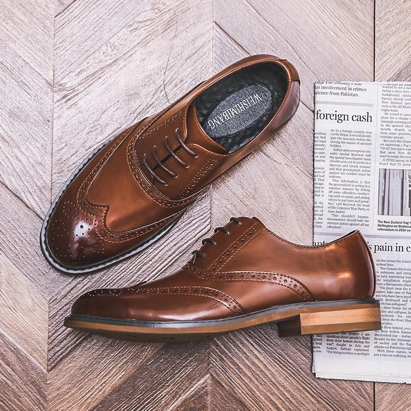 布洛克2024新款雕花潮鞋皮鞋男韩版英伦圆头木根底商务正装男皮鞋