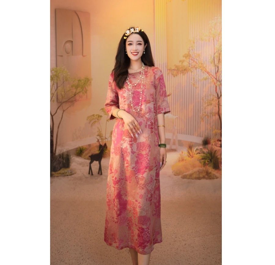 玉兰浮香｜新款女装中长款圆领连衣裙2024B768奇奇布卓尔仓