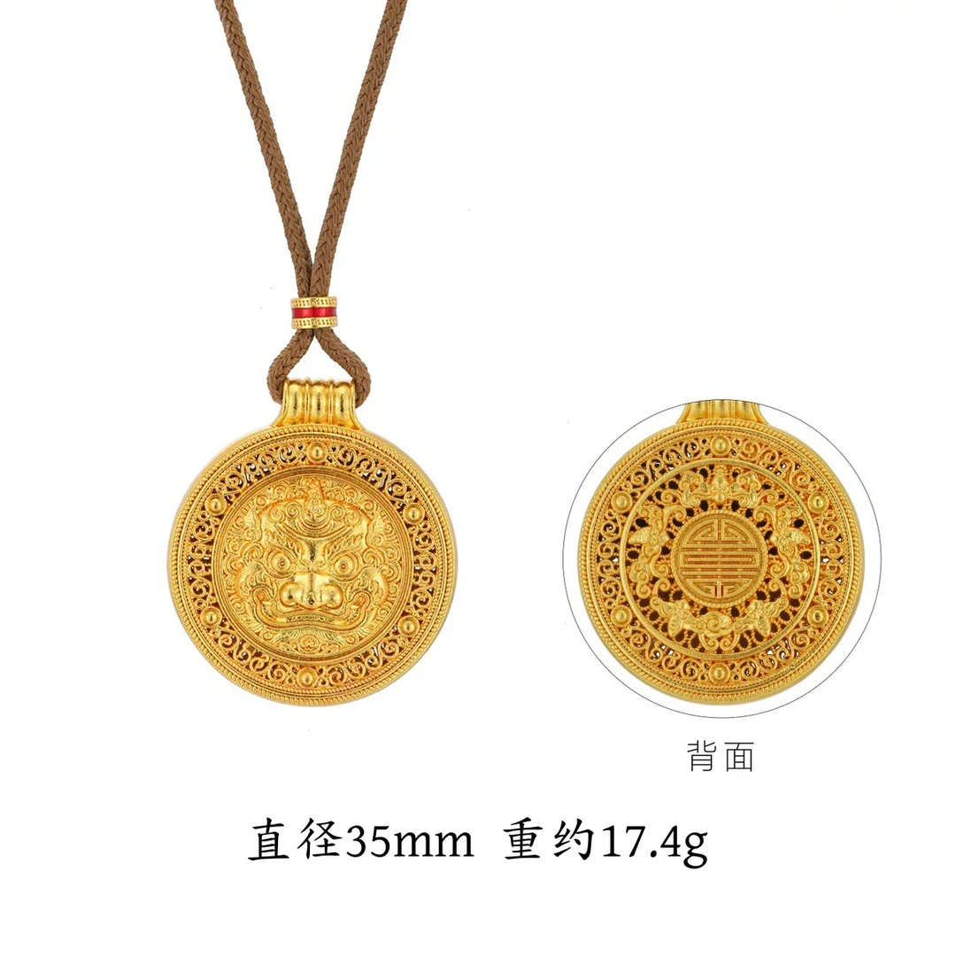 铜合金吊坠 独角貔貅花丝罗盘圆牌新款挂坠项链毛衣链新中式