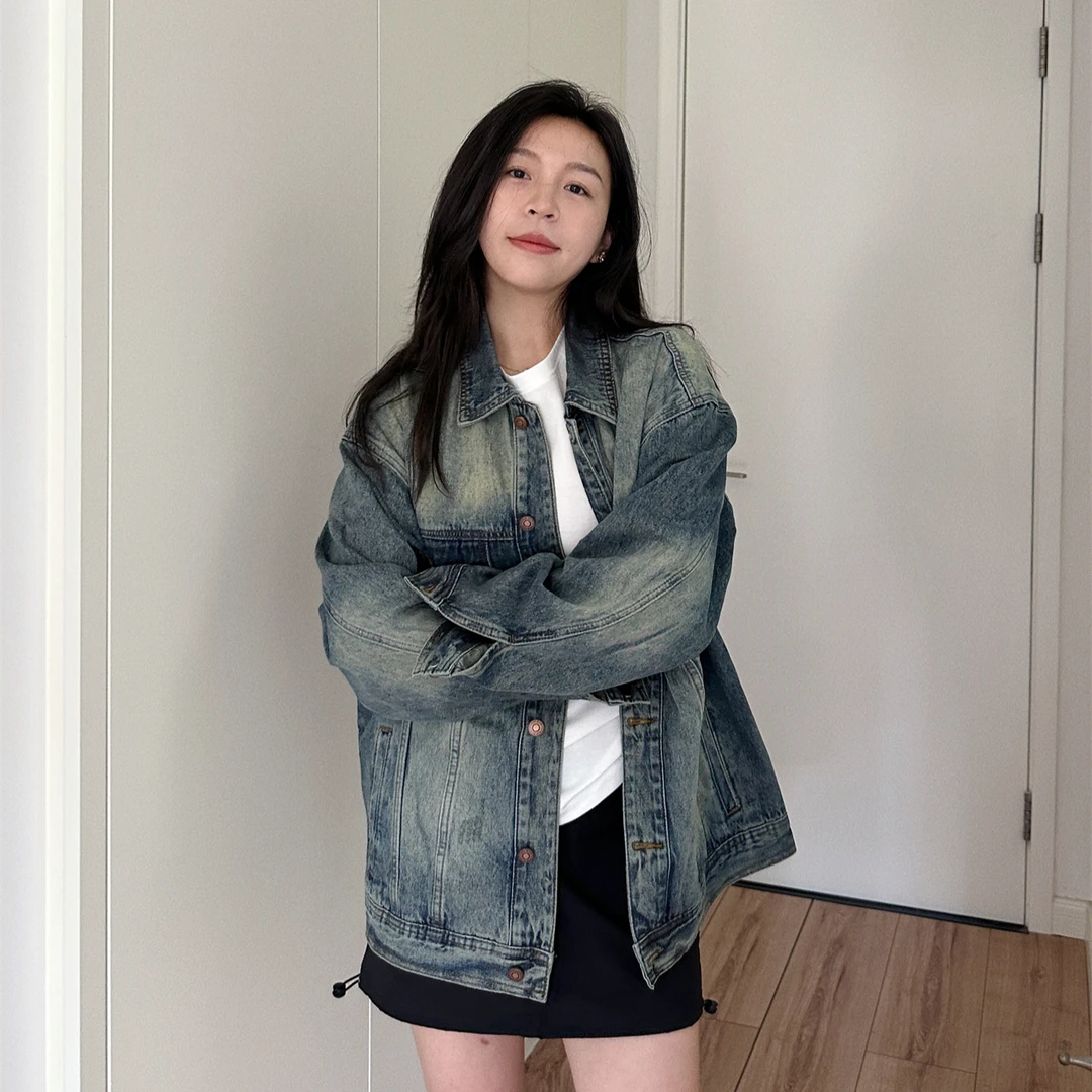 2024春秋新款牛仔外套女长袖 oversize韩版宽松vintage夹克衫bf潮