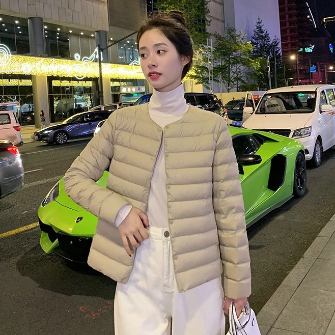 羽绒衣羽绒衣轻薄羽绒服女圆领内胆短款无领纯色保暖简约轻便内搭
