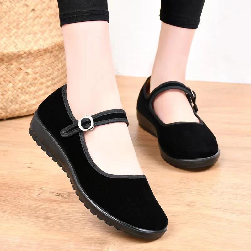 老北京布鞋女单鞋黑色软底妈妈鞋平底舞蹈鞋舒适休闲工作上班鞋