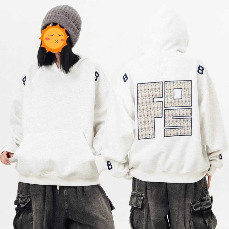 美式复古字母刺绣连帽卫衣男女秋冬新款宽松ins潮牌情侣帽衫