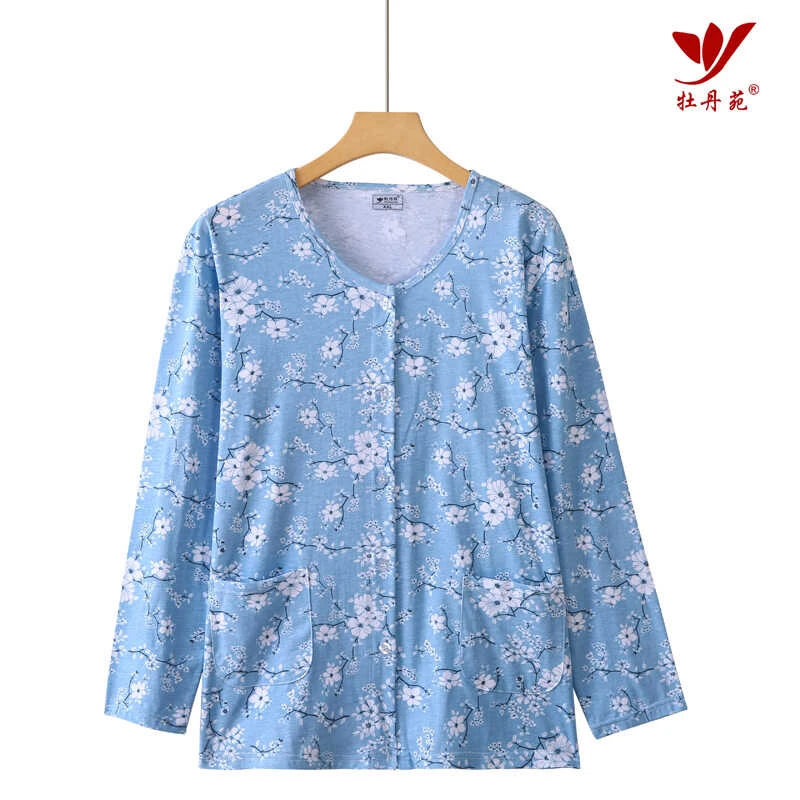 中年人夏季薄款长袖上衣加肥加大开衫纯棉单件汗衫大码妈妈家居服