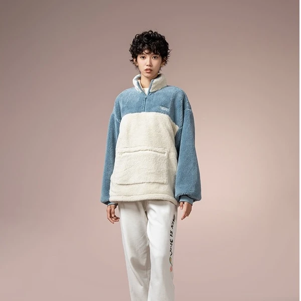 VANS范斯官方女子套头卫衣秋冬米白色半开襟帅气拼色VN000FCWDJR