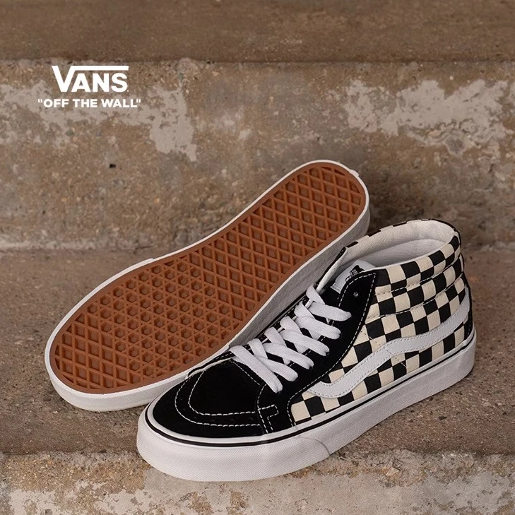 VANS范斯官方Sk8-Mid Reissue黑白棋盘格板鞋小轮车 VN0A391FQXH