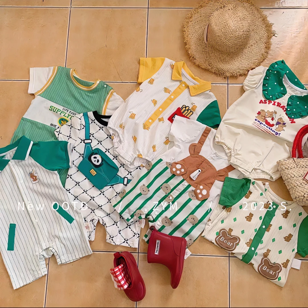 婴儿四季连体衣哈衣男宝女宝简约洋气儿童纯棉春秋夏时尚拼色