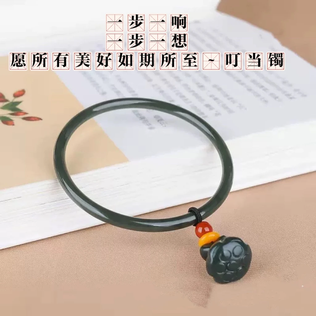纯天然新疆和田玉塔青县细条叮当镯塔县黑青玉细圆条美人手镯