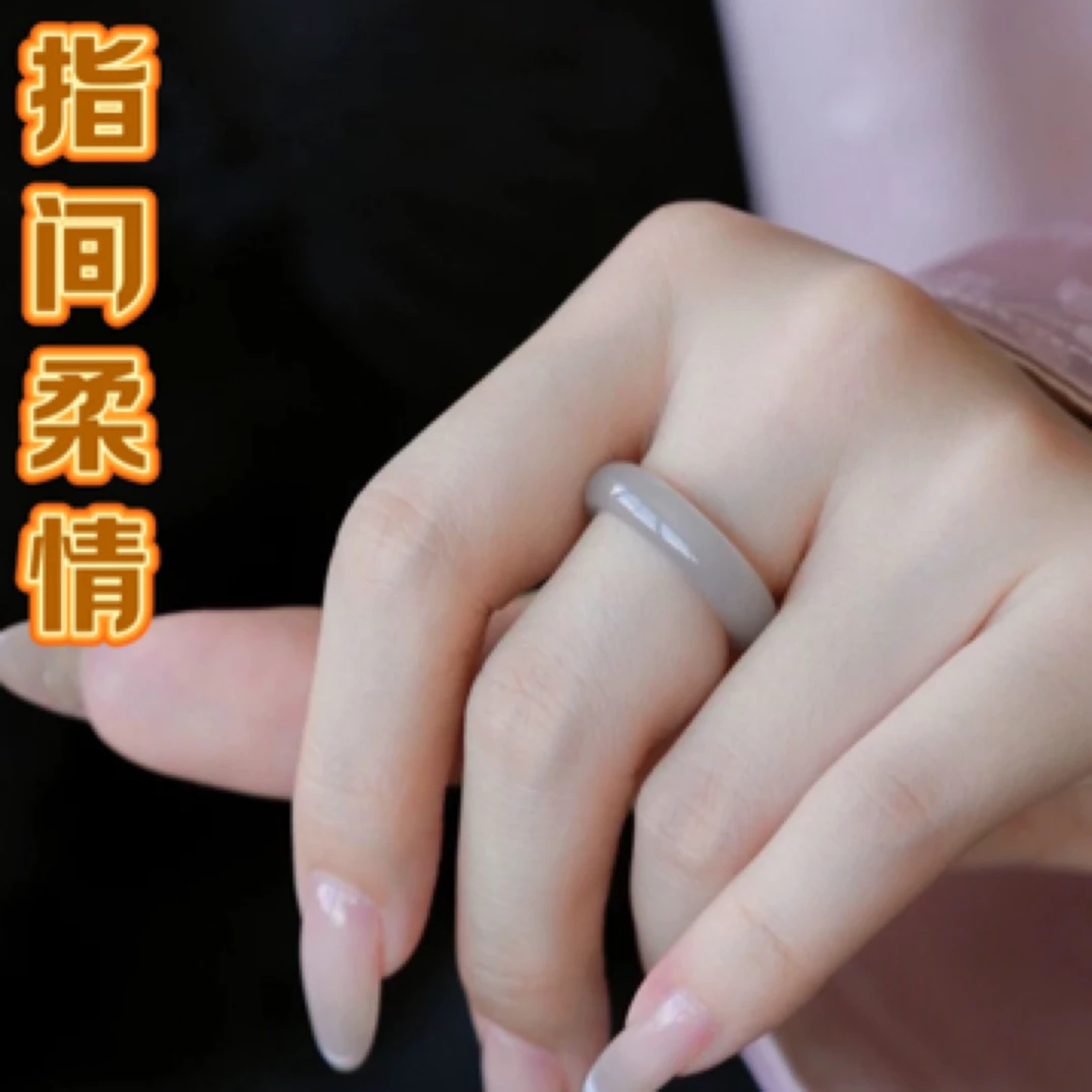 天然和田玉烟紫灰色戒圈戒指指环带证书