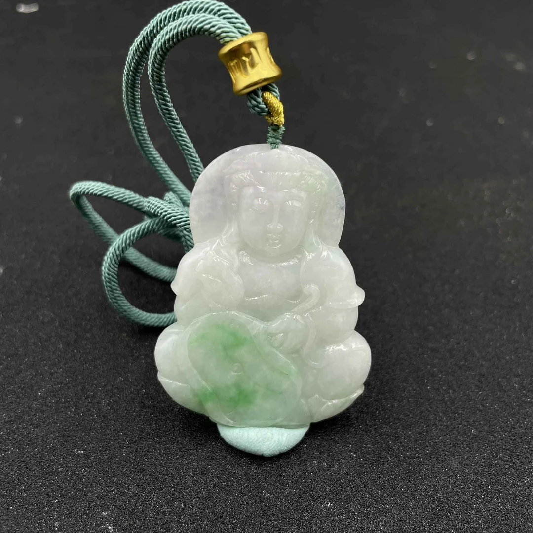 BY1214DHLZ168 缅甸翡翠糯冰观音坠