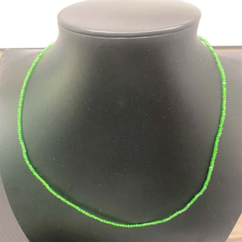 A货纯天然翡翠正阳辣绿满色小米珠圆珠项链长款卡2.5mm约55cm